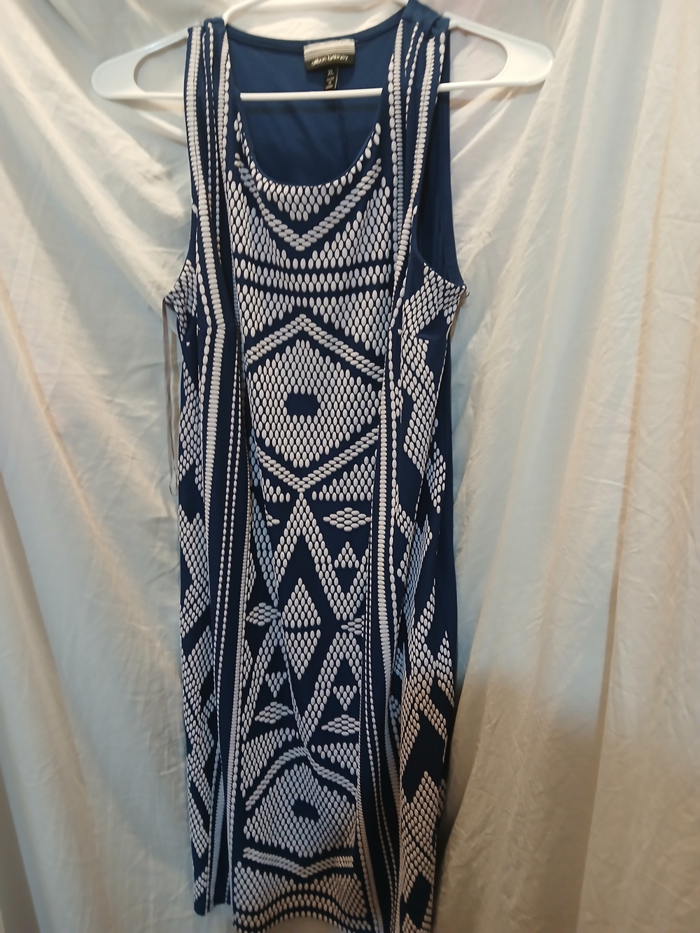 Navy & White Geometric Sleeveless Maxi Dress